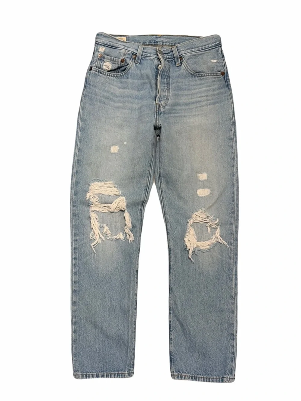 Levi’s 501 Distressed Light Wash Straight Leg Jeans